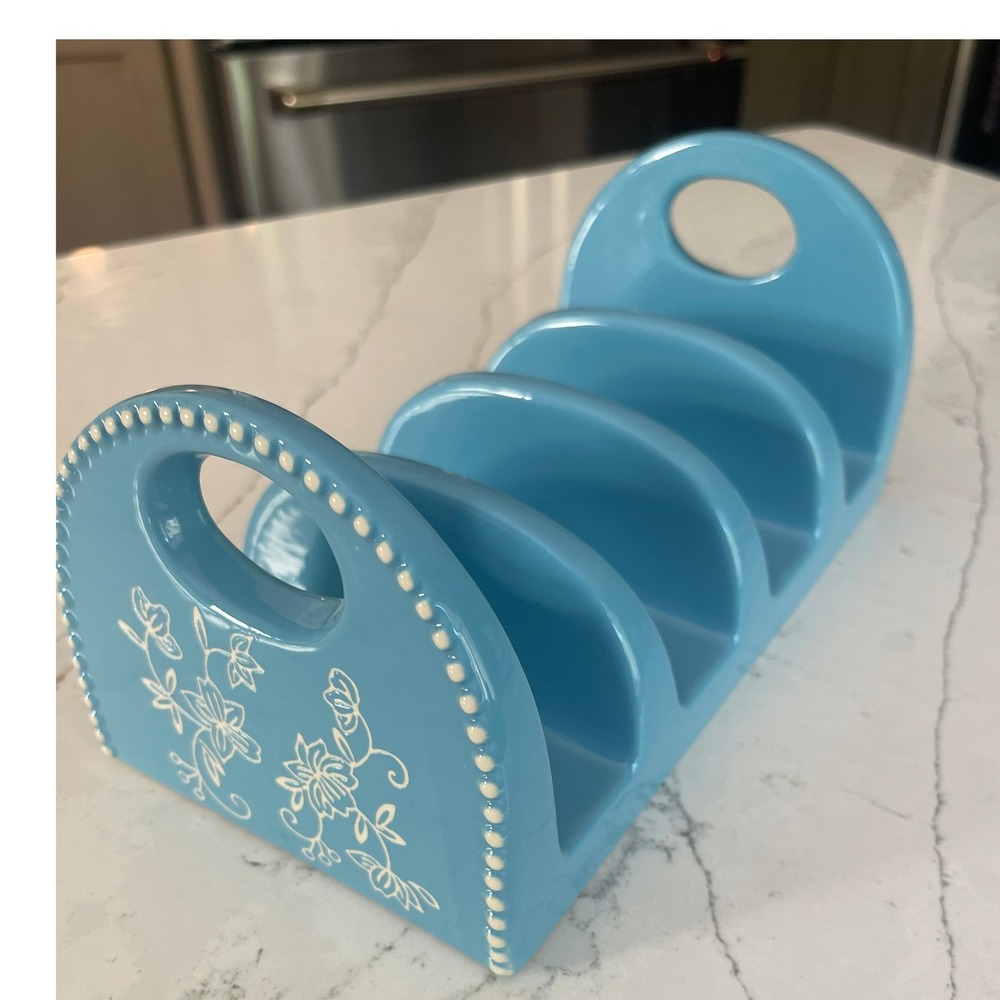 Temp-tations Floral Lace Ceramic Taco Holder Blue Hand Painted Serveware